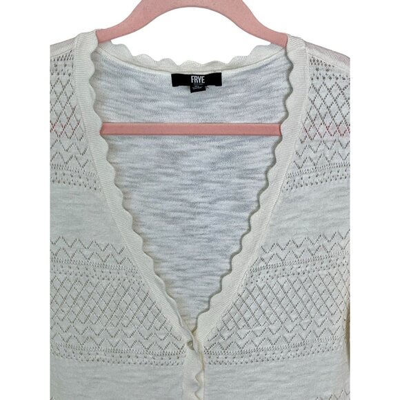 ✨ Frye Ivory Open-Knit Cotton Blend Button Front Cardigan Sweater Size XL ✨ - Picture 6 of 9